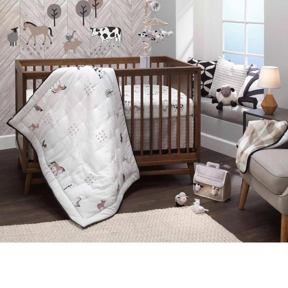 Lambs and Ivy Farm Animals White/Taupe Crib Bedding